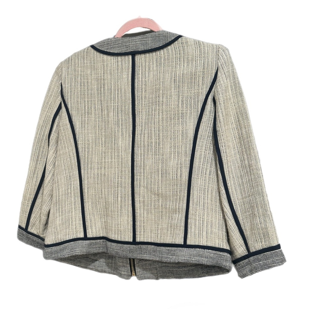 Karl Lagerfeld Cream Tweed Open-Front Jacket with Black Trim - Picture 5 of 15